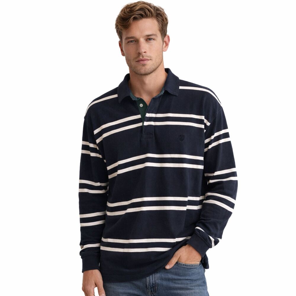 VTG 90s State of Art Striped Rugby Shirt Mens Sz XL Navy Longsleeve Ivy League
